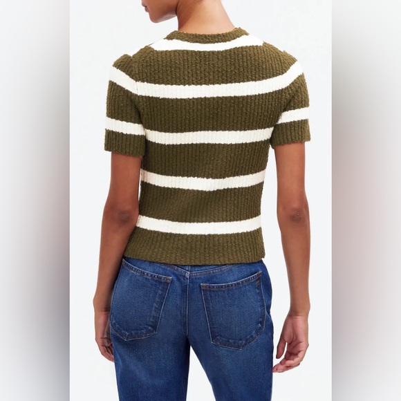 Madewell Amanda Cotton Boucle Sweater Tee in Expedition Green/Cream Stripe - Picture 3 of 7